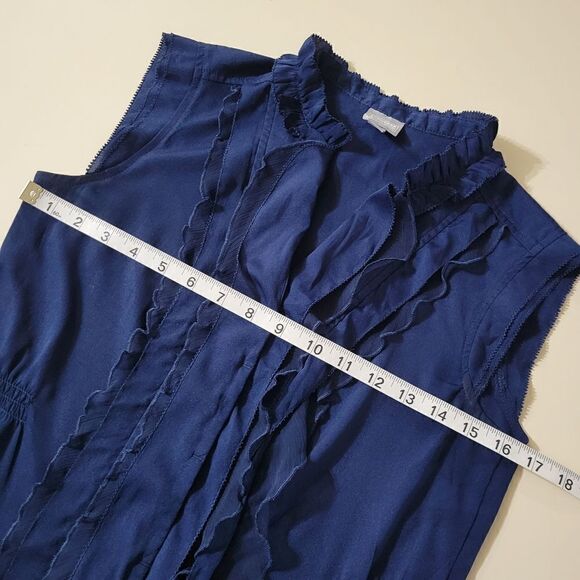 Converse Women's Sleeveless Navy Button-Down Blouse with Ruffle Front - Picture 3 of 12